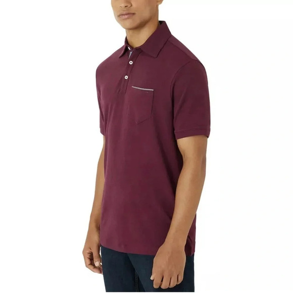 Tahari Men's Short Sleeve Premium Soft Interlock Polo Shirt, Dark Red Large - Picture 3 of 9